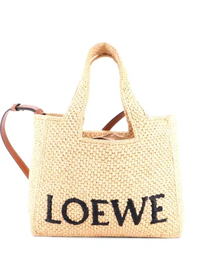 Pre-owned Loewe Paula's Ibiza Logo Convertible Raffia Small Tote Bag In Neutral