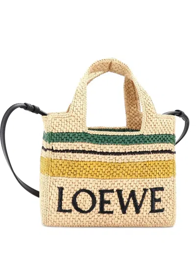 Pre-owned Loewe Paula's Ibiza Logo Convertible Raffia Small Tote Bag In Neutral