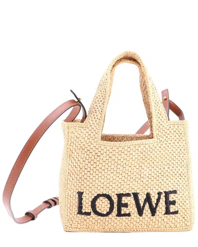 Pre-owned Loewe Paula's Ibiza Logo Convertible Tote Raffia Mini (authentic Pre-loved)