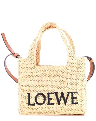 Loewe Paula's Ibiza Logo Convertible Tote Raffia Small (authentic Pre-loved) In Brown