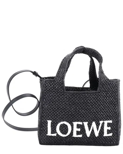 Pre-owned Loewe Paula's Ibiza Logo Convertible Tote Raffia Small (authentic Pre-loved) In Black