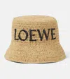Loewe Logo-embroidered Raffia Bucket Hat In Beige