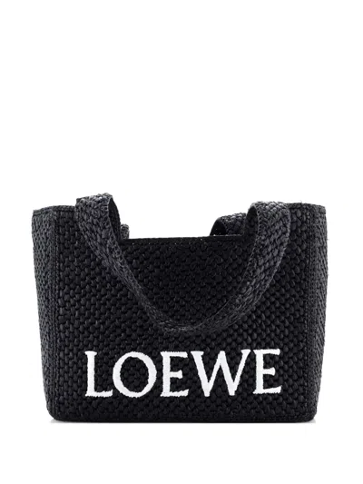 Pre-owned Loewe Paula's Ibiza Logo Raffia Large Tote Bag In Black