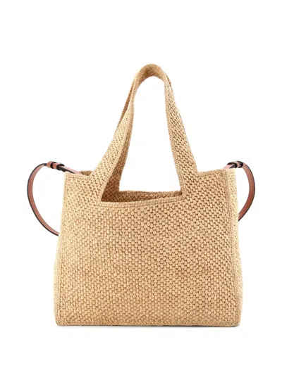 Pre-owned Loewe Paula's Ibiza Logo Raffia Large Tote Bag In Neutral
