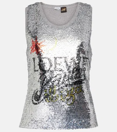 Loewe Paula's Ibiza Logo Sequined Tank Top In Silver