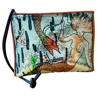 Pre-owned Loewe Paula's Ibiza Mermaid Fish Scale Clutch Pouch Wristlet 2018 In Gray