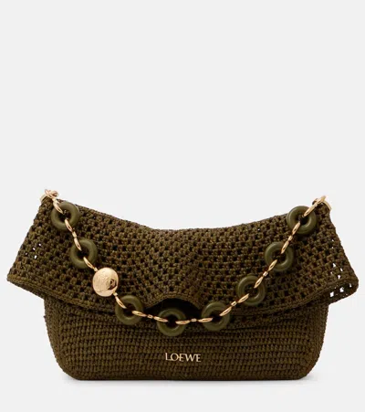 Loewe Paula's Ibiza Ola Small Raffia Shoulder Bag In Green