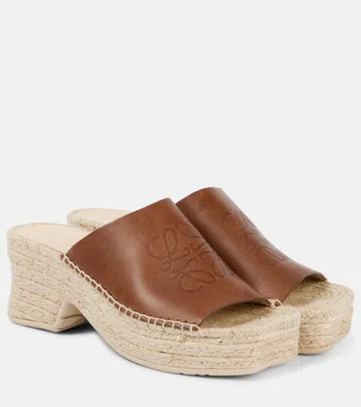 Loewe Petal Leather Espadrille Platform Sandals In Brown