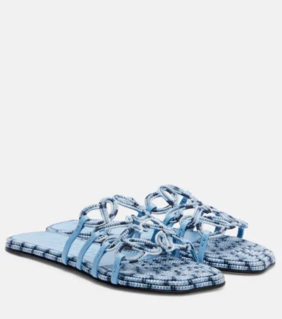 Loewe Paula's Ibiza Petal Anagram Canvas Slides In Blue