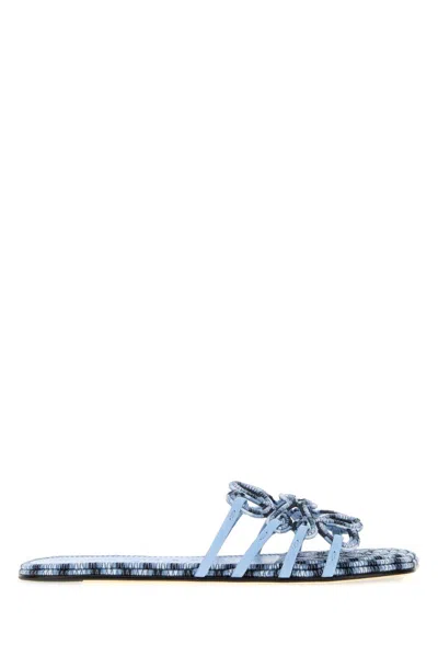 Loewe Light Blue Canvas Paula S Ibiza Petal Anagram Slippers In Multi