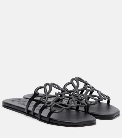 Loewe Paula's Ibiza Petal Anagram Leather Slides In Black