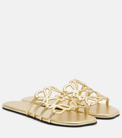 Loewe Paula's Ibiza Petal Anagram Leather Slides In Gold