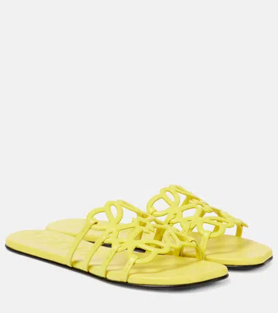 Loewe Paula's Ibiza Petal Anagram Leather Slides In Yellow