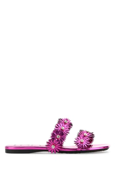 Loewe Fuchsia Leather Paula S Ibiza Slippers In Purple
