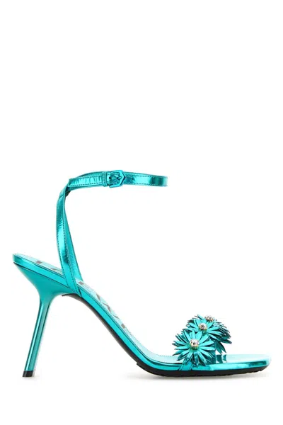 Loewe Turquoise Leather Paula S Ibiza Petal Flower Sandals In Animal Print
