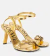 Loewe Crystal Flower Metallic Leather Ankle-strap Sandals In Gold