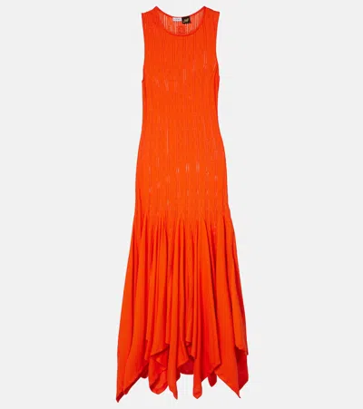 Loewe + Paula's Ibiza Pointelle-knit Cotton-jersey Midi Dress In Orange