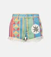 Loewe Geo Print Denim Frayed Peekaboo Shorts In Multicoloured