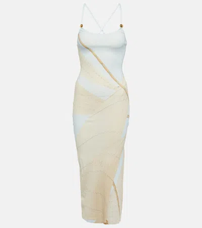 Loewe Strappy Midi Dress With Scoop Neck And Side Slit In White