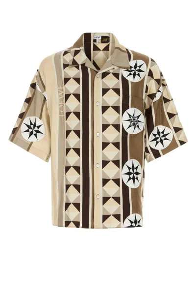 Loewe Paula's Ibiza Printed Satin Silk Shirt In Blue