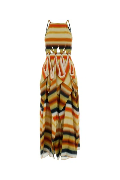 Loewe Paula's Ibiza Printed Silk Crepe Midi Dress In Stripped
