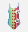 Loewe Anagram Geo Print Low-back One-piece Swimsuit In Multicoloured