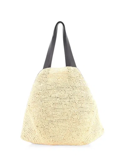 Pre-owned Loewe Paula's Ibiza Punch Hole Raffia With Leather Medium Tote Bag In Neutrals