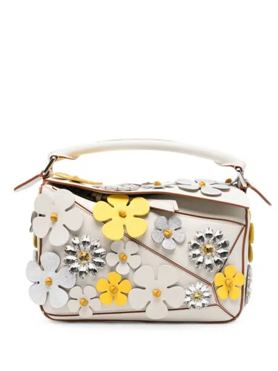 Loewe Paula's Ibiza Puzzle Daisy Small Leather Handbag In White