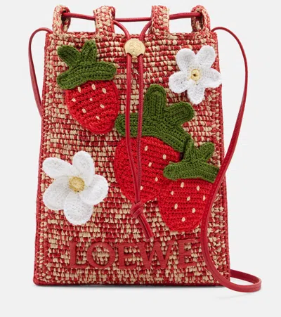 Loewe Strawberry-embellishment Raffia Crossbody Bag In Brown