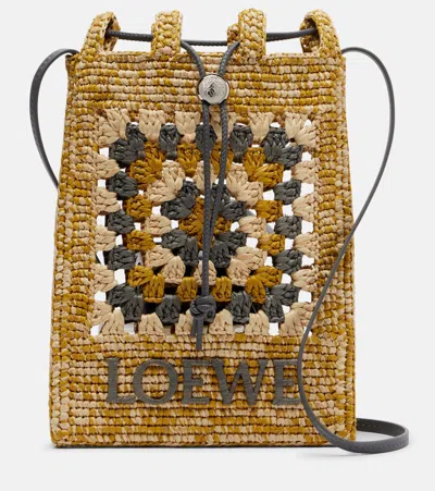 Loewe Paula's Ibiza Raffia Pouch With Strap In Brown