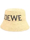Loewe Logo-embroidered Raffia Bucket Hat In Sand