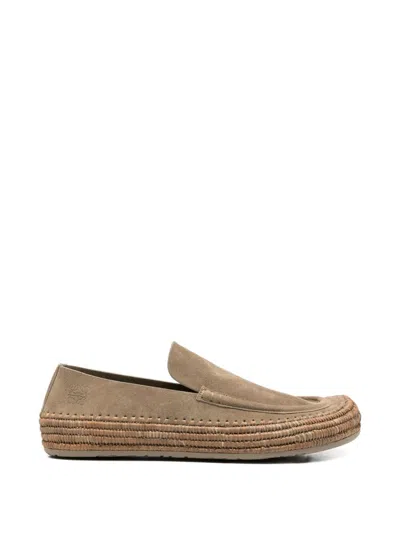 Loewe Rio Suede And Raffia Loafers In Brown