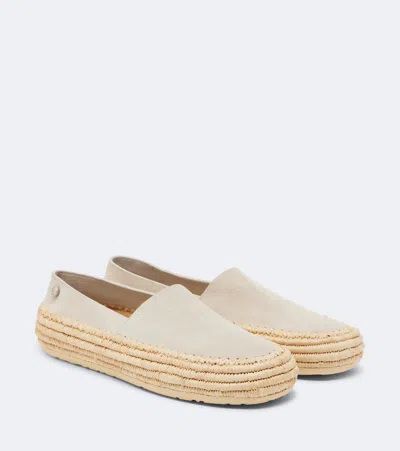 Loewe Rio Slipper In Suede And Raffia In White