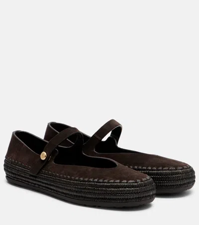 Loewe Rio Mary-jane In Suede And Raffia In Brown