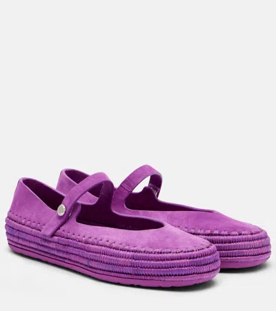 Loewe Rio Mary-jane In Suede And Raffia In Purple