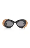 Loewe + Paula's Ibiza Oval-frame Crystal-embellished Gold-tone And Acetate Sunglasses In Black