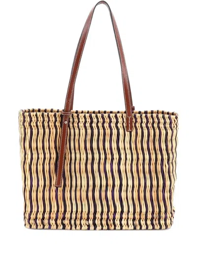 Pre-owned Loewe Paula's Ibiza Square Basket Woven Reed With Leather Small Tote Bag In Brown