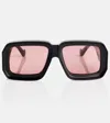 Loewe Paula's Ibiza Square Sunglasses In Shiny Black/pink