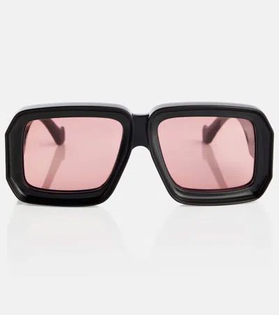 Loewe Paula's Ibiza Square Sunglasses In Shiny Black/pink