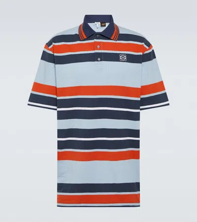 Loewe Paula's Ibiza Striped Cotton And Linen Polo Shirt In Sienna Natural Navy