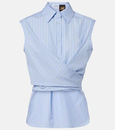 Loewe Paula's Ibiza Striped Cotton Poplin Top In Blue