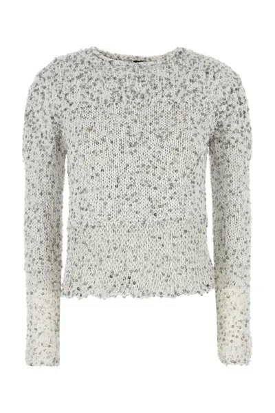 Loewe Embellished Cotton Blend Ibiza Knit Sweater In Gray