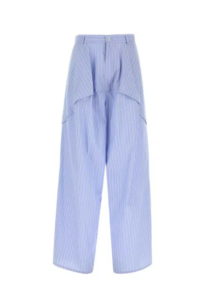 Loewe Embroidered Cotton Wide Leg High Rise Pants In Blue
