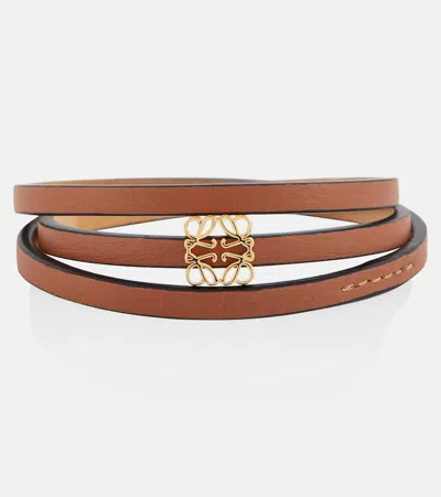 Loewe Anagram Wrap Leather Bracelet In Tan