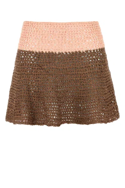 Loewe Two-tone Crochet Paula S Ibiza Mini Skirt In Brown