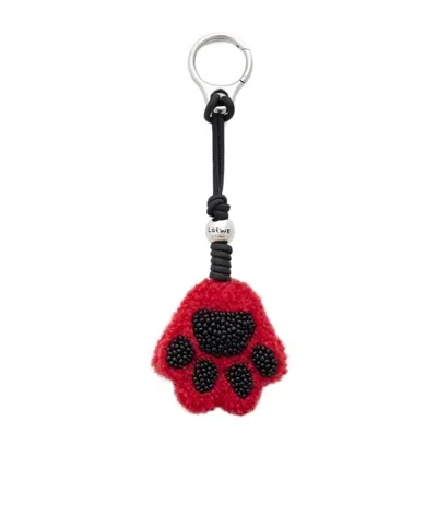 Loewe Paw Charm In Shearling And Calfskin In Red