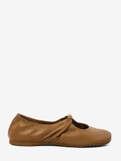 Loewe Women Camel Nappa Leather Pebble Ballerinas In Brown