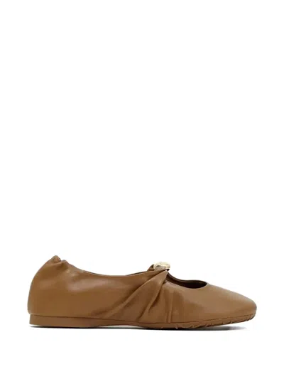 Loewe Women Camel Nappa Leather Pebble Ballerinas In Brown