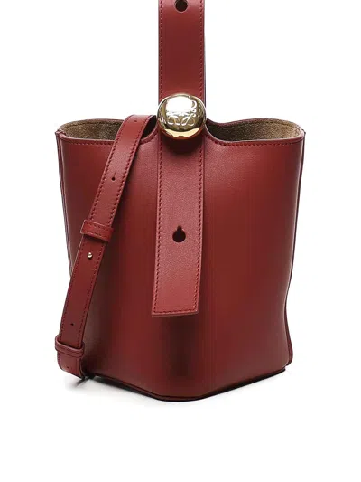 Loewe Pebble Bucket Mini Bag In Calfskin Leather In Red