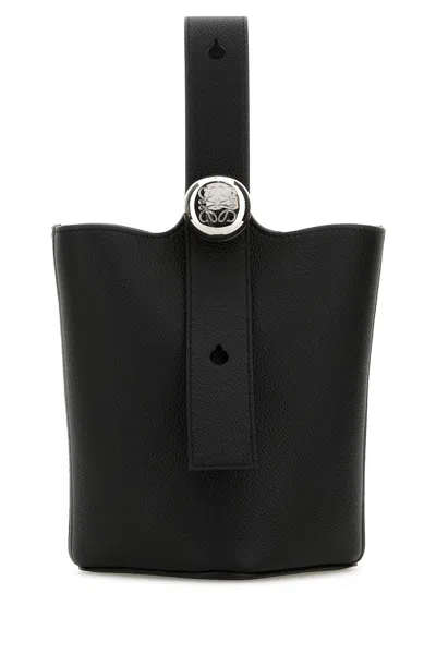 Loewe Womens Black Pebble Mini Leather Bucket Bag